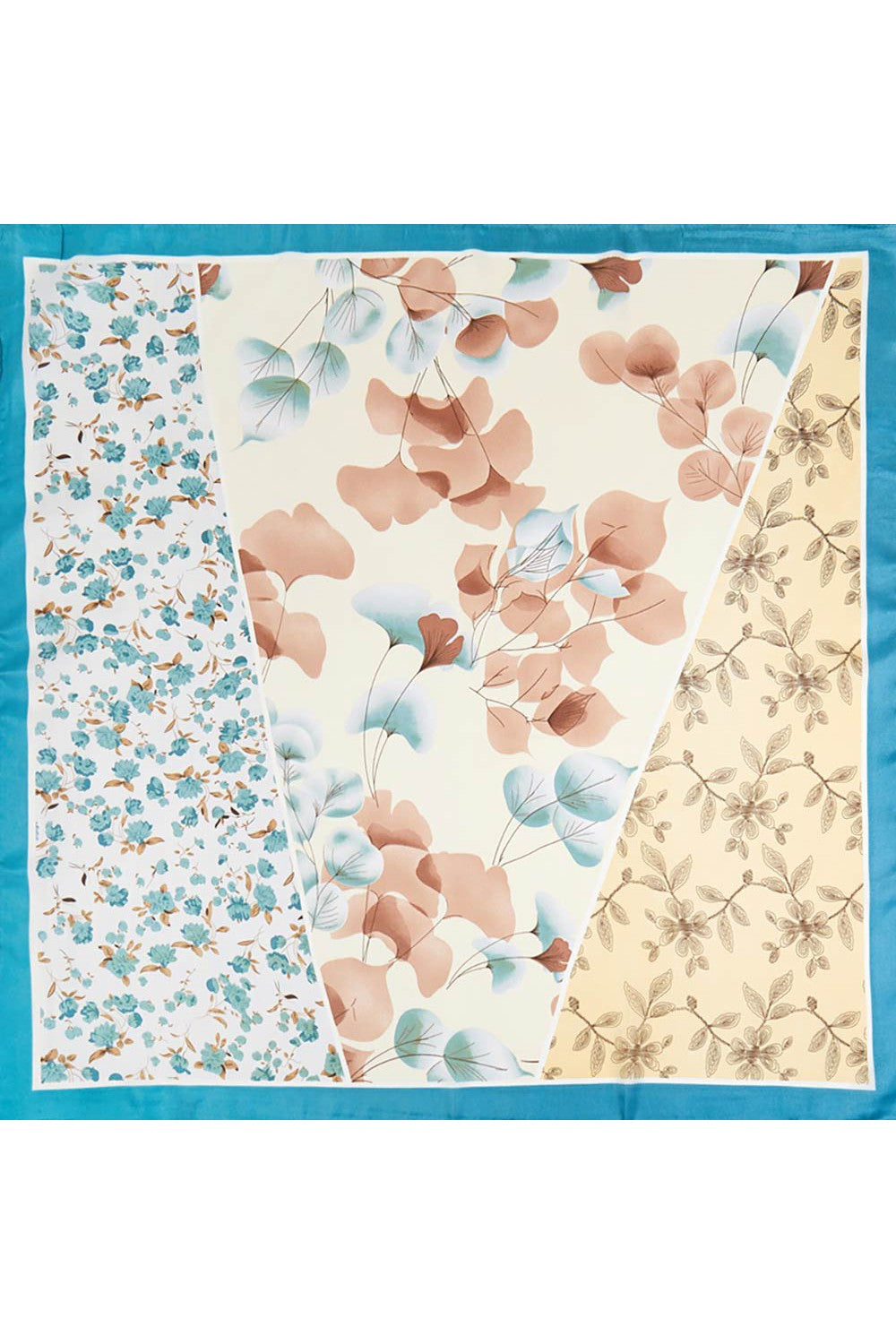 Floral Patchwork Silky Bandana Scarf- Teal