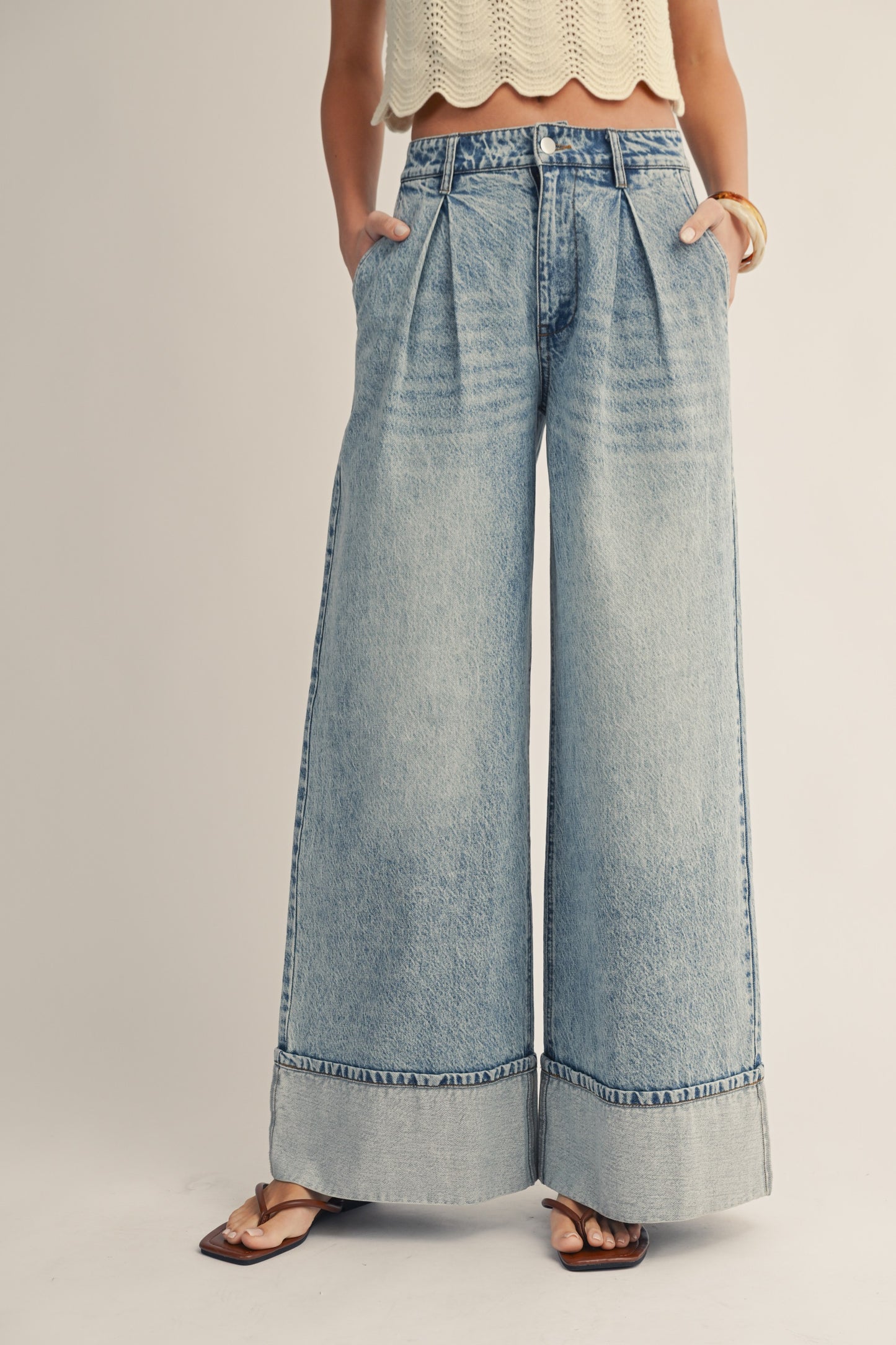 Trouser Cuffed Denim Pants
