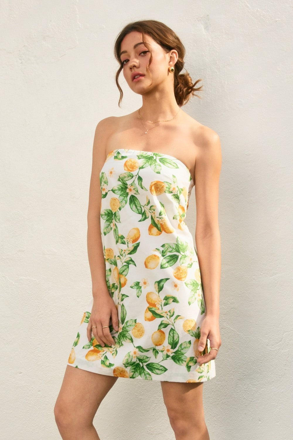 Lemon Strapless Tie Back Mini Dress