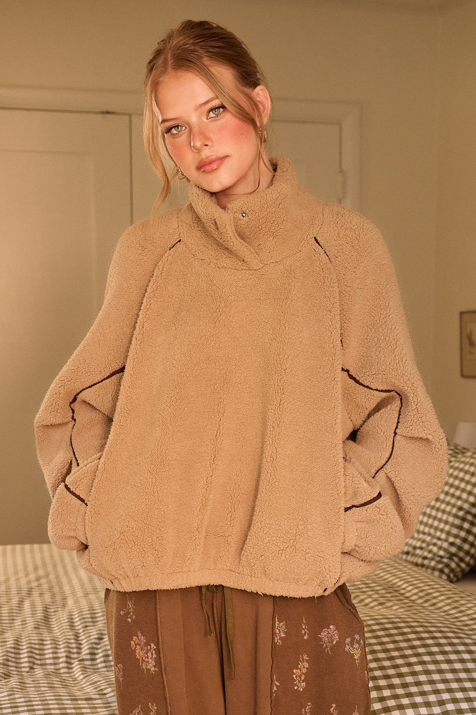 Sherpa Fleece Snap Neck Pullover