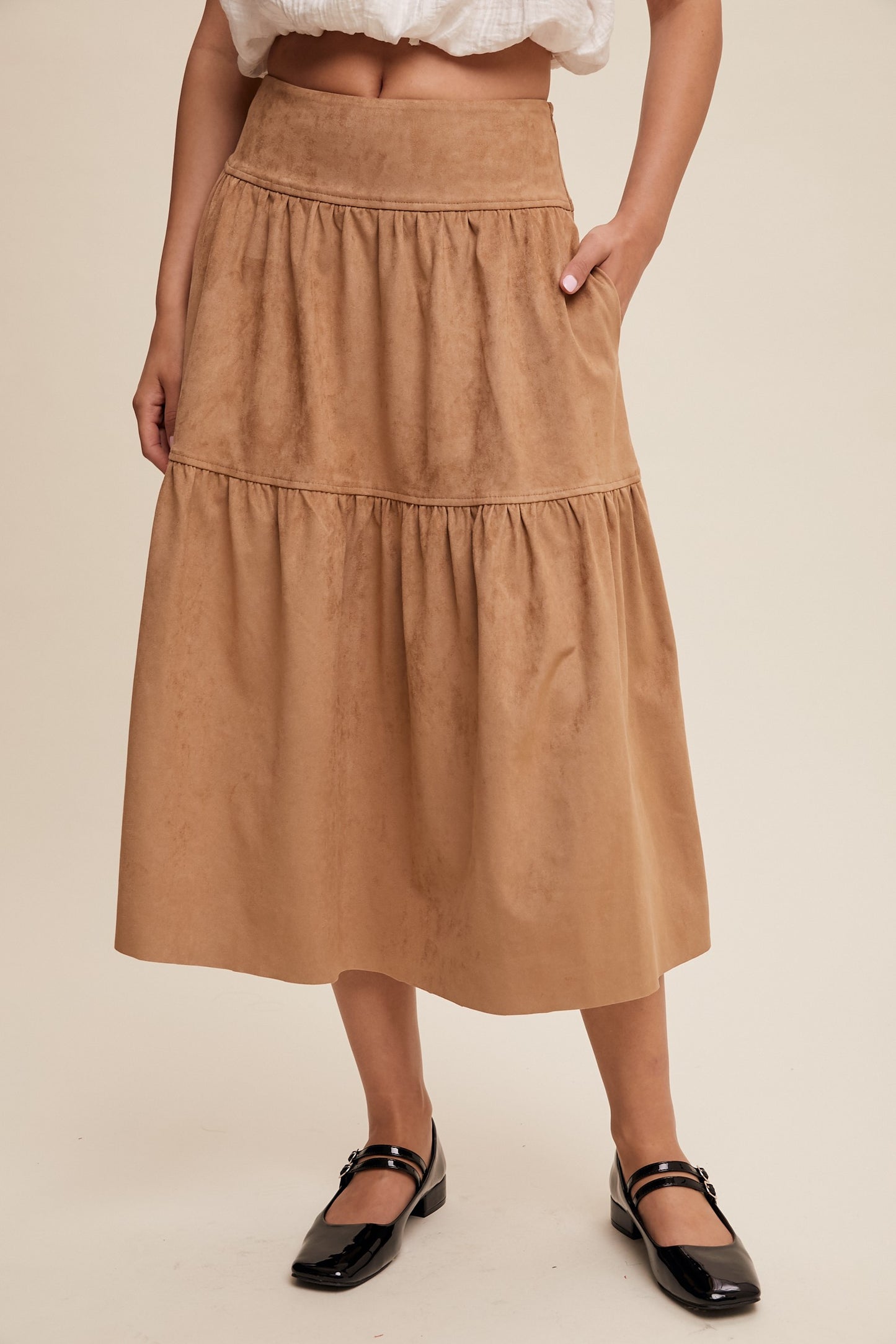 Stretch Faux Suede Midi Skirt