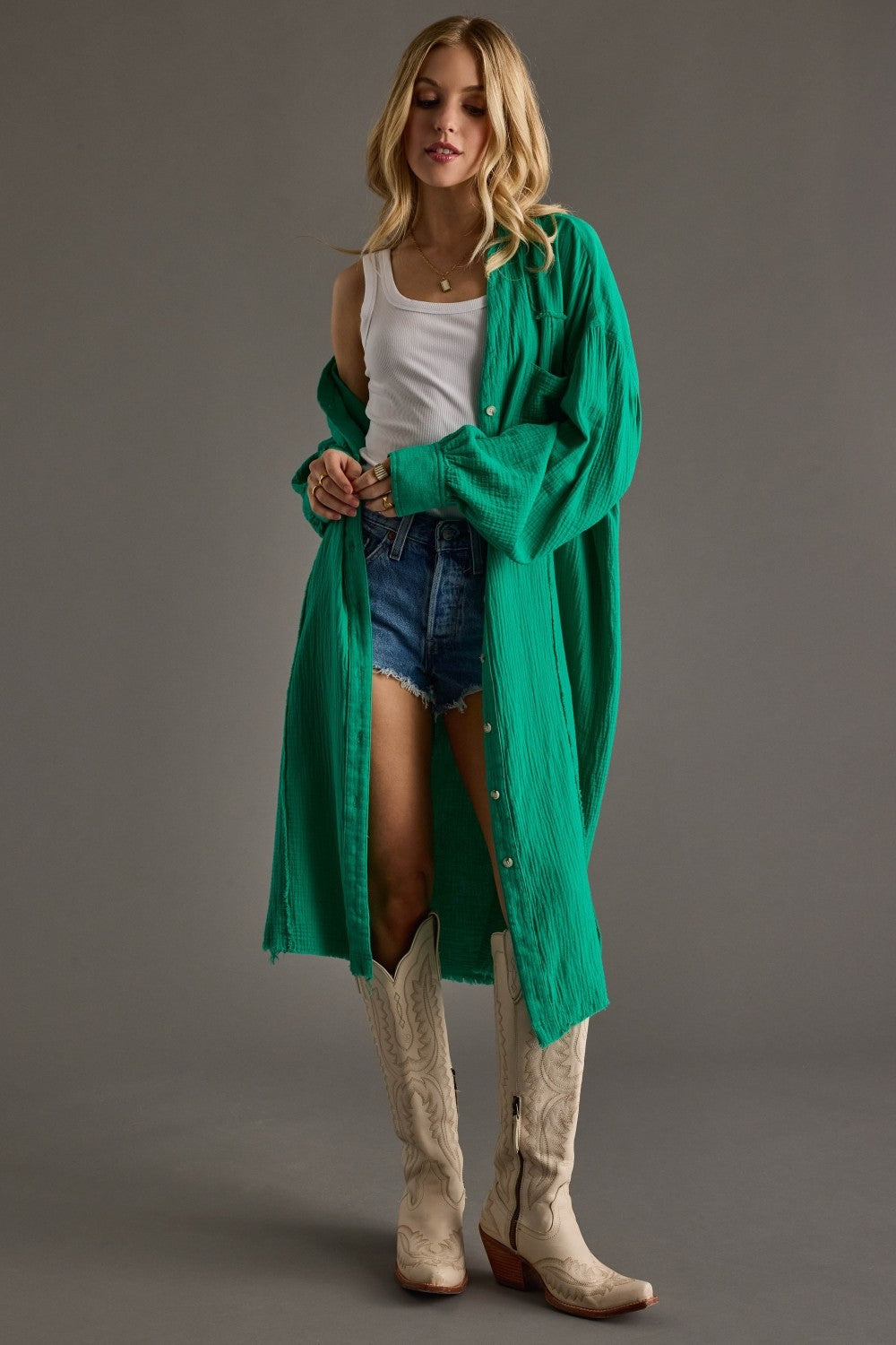 Gauze Long Button Up