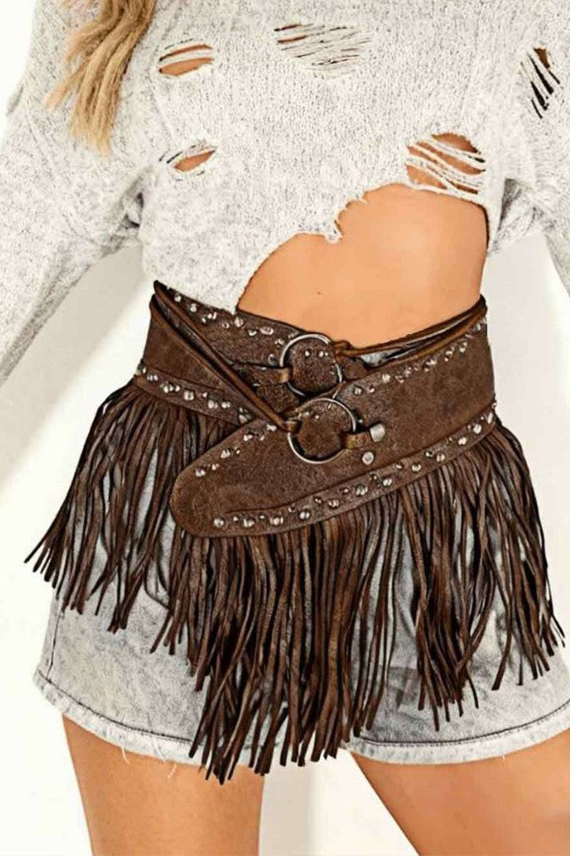 Western Cowboy Fringed Pu Leather  Waist Cincher