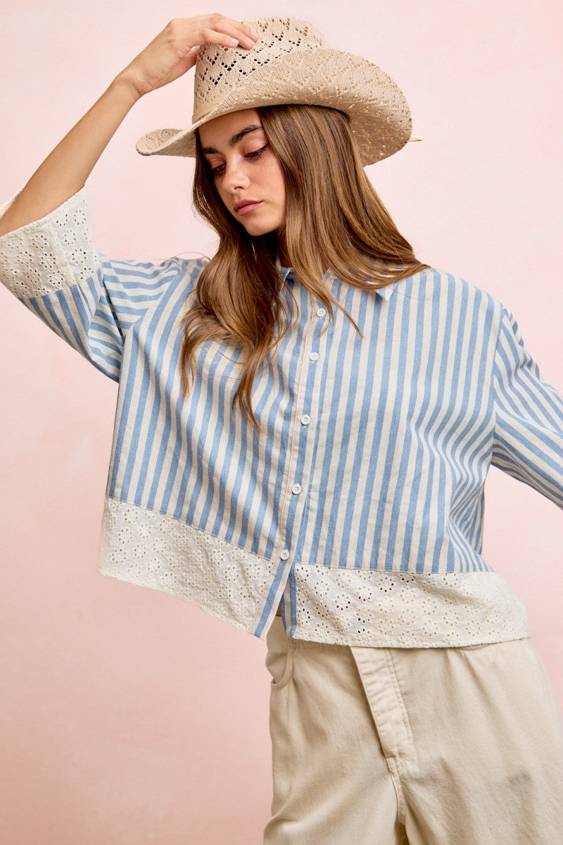 Amee Eyelet & Stripes Top