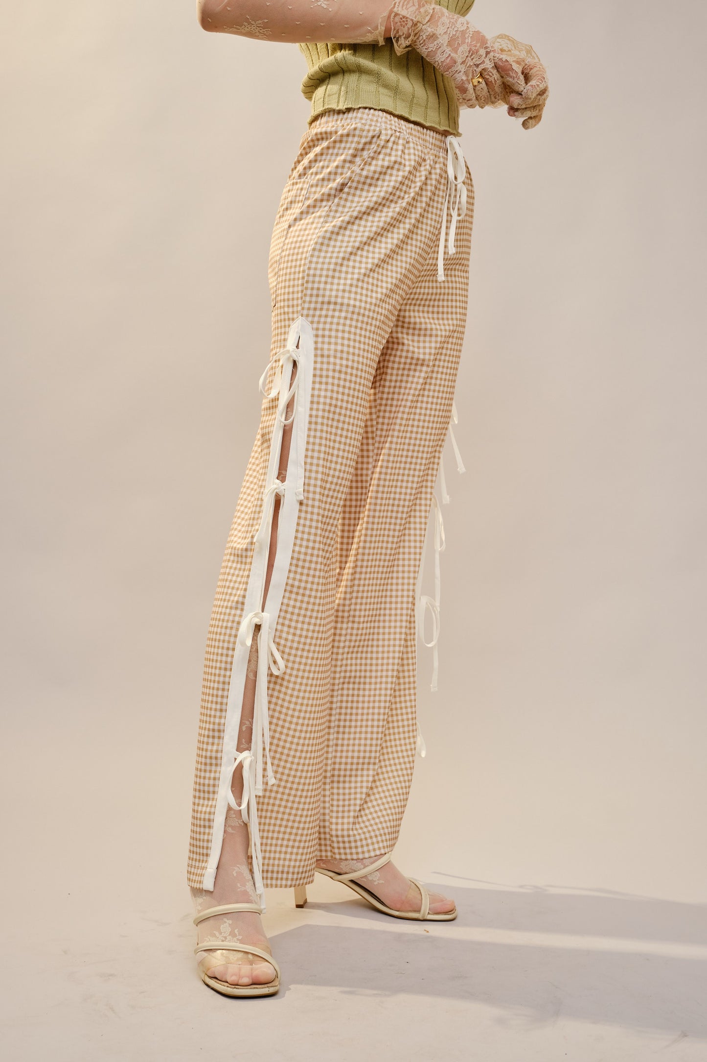 Side Tie Gingham Pants