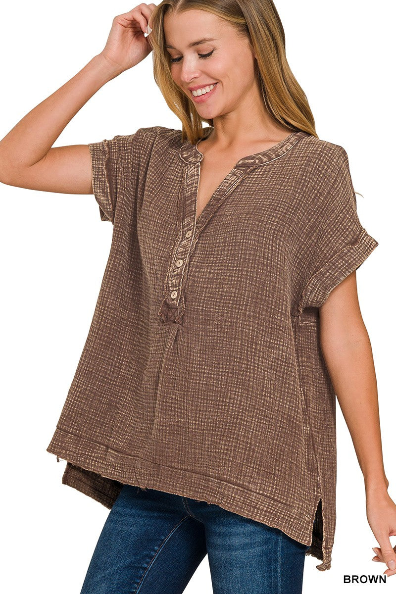 Sofia Washed Gauze Henley Top