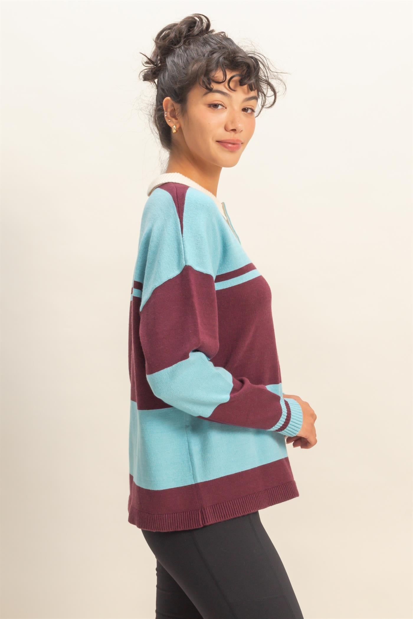 Striped Polo Sweater Top