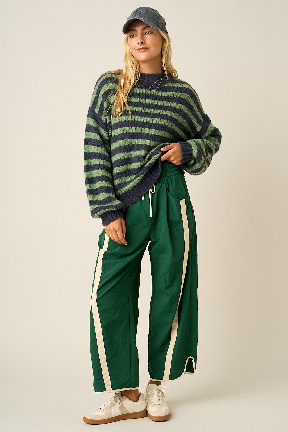 Sporty Stripe Nylon Barrel Pants