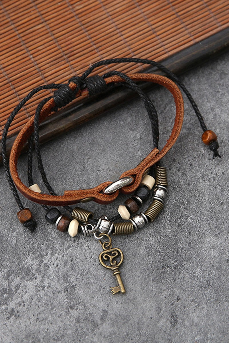 Woven Key & Lock Pu Leather Bracelet