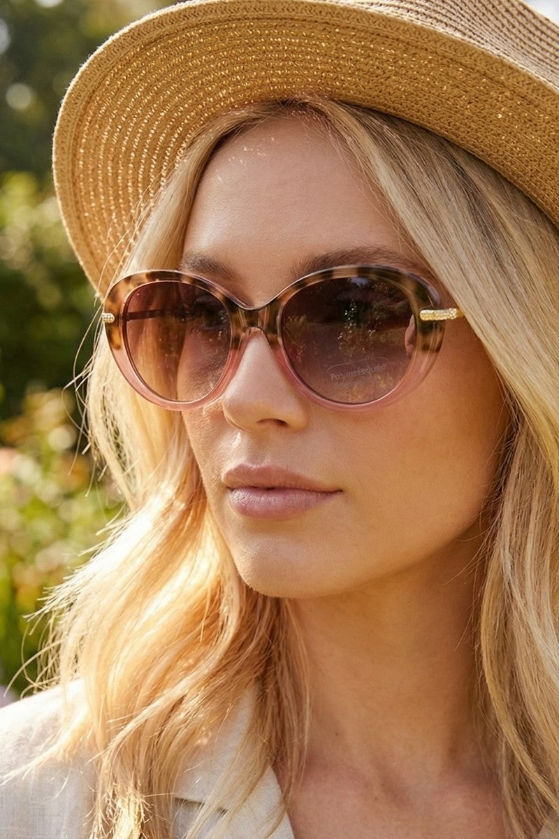 Oval Cat-Eye Crystal Accent Sunglasses