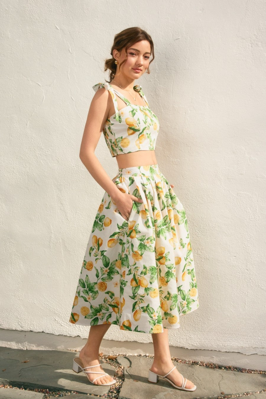 Lemon Structured Circular Midi Skirt