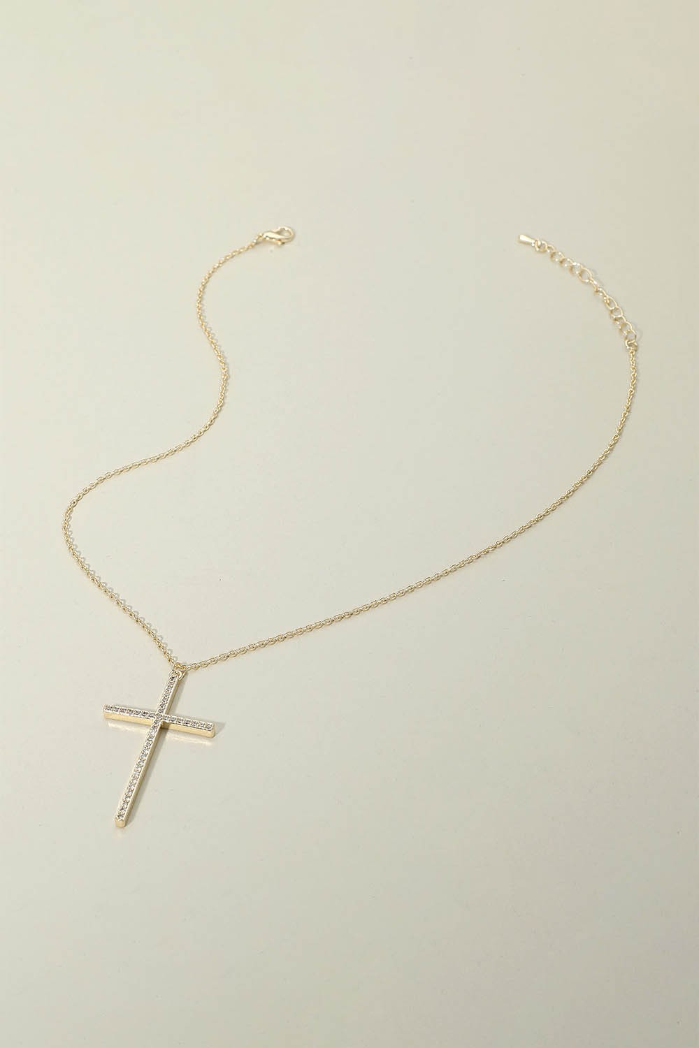 14K Gold Plated Cz Stone Paved Cross Necklace