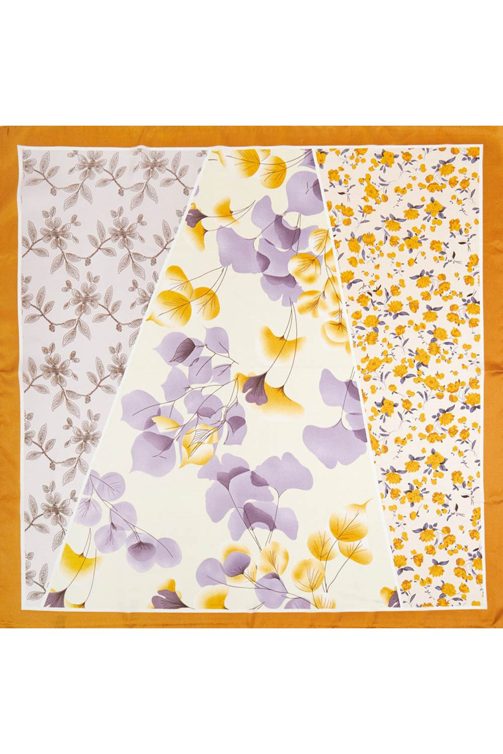 Floral Patchwork Silky Bandana Scarf- Orange