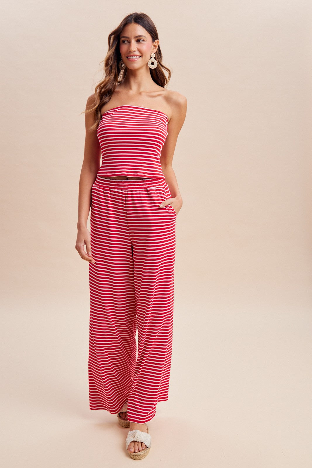 Striped Jersey Tube Top & Pants Set