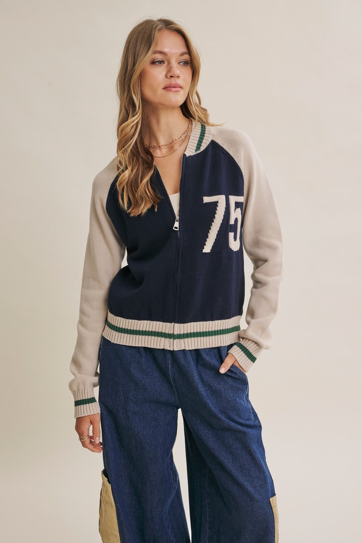 Varsity Collegiate Zip Sweater Bomber