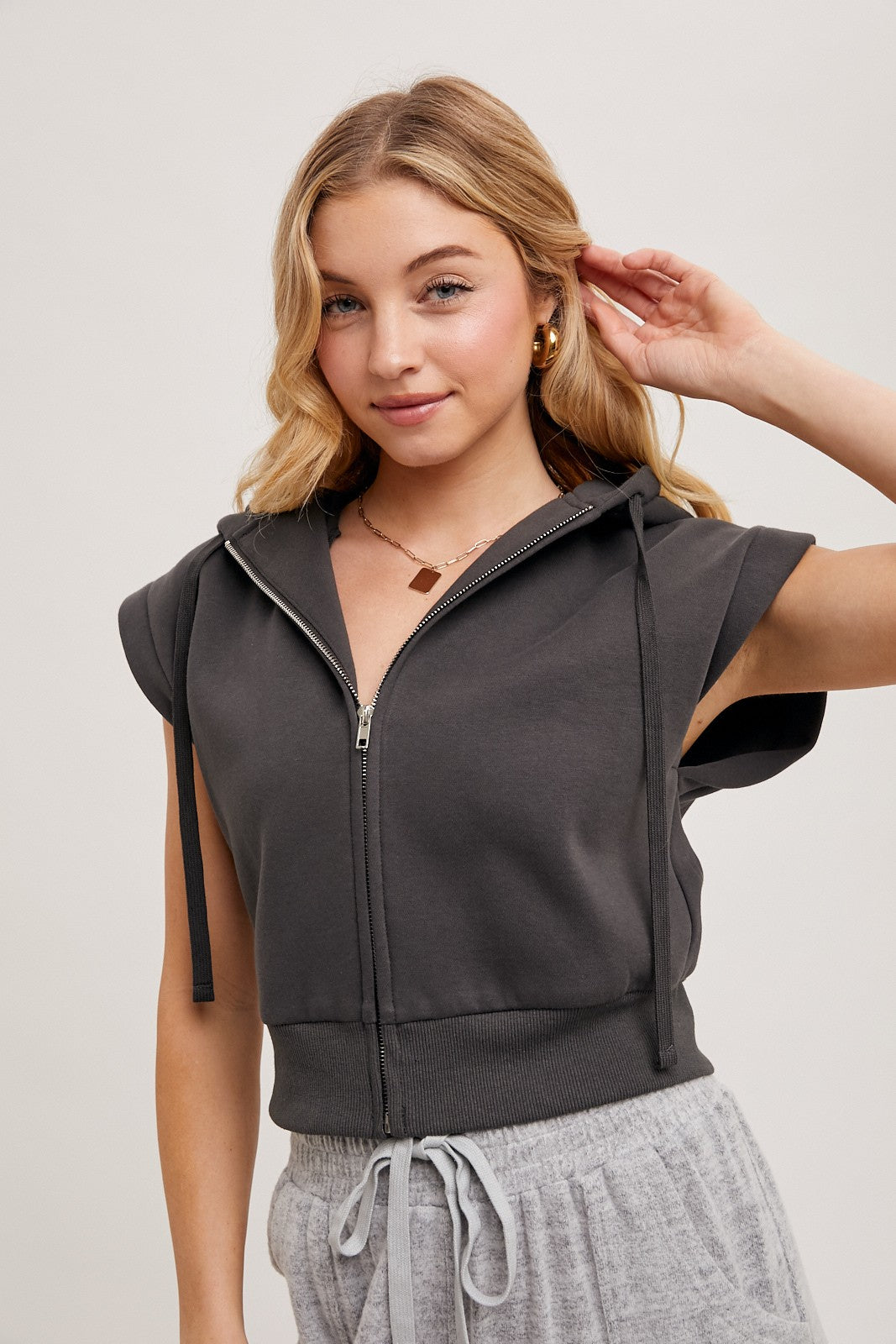 Zipper Front Hoodie Vest