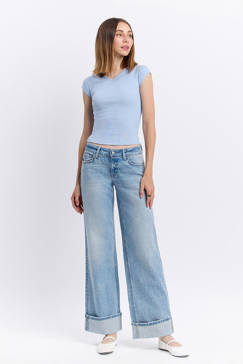 Vervet Low Rise Cuffed Baggy Wide Leg Jean