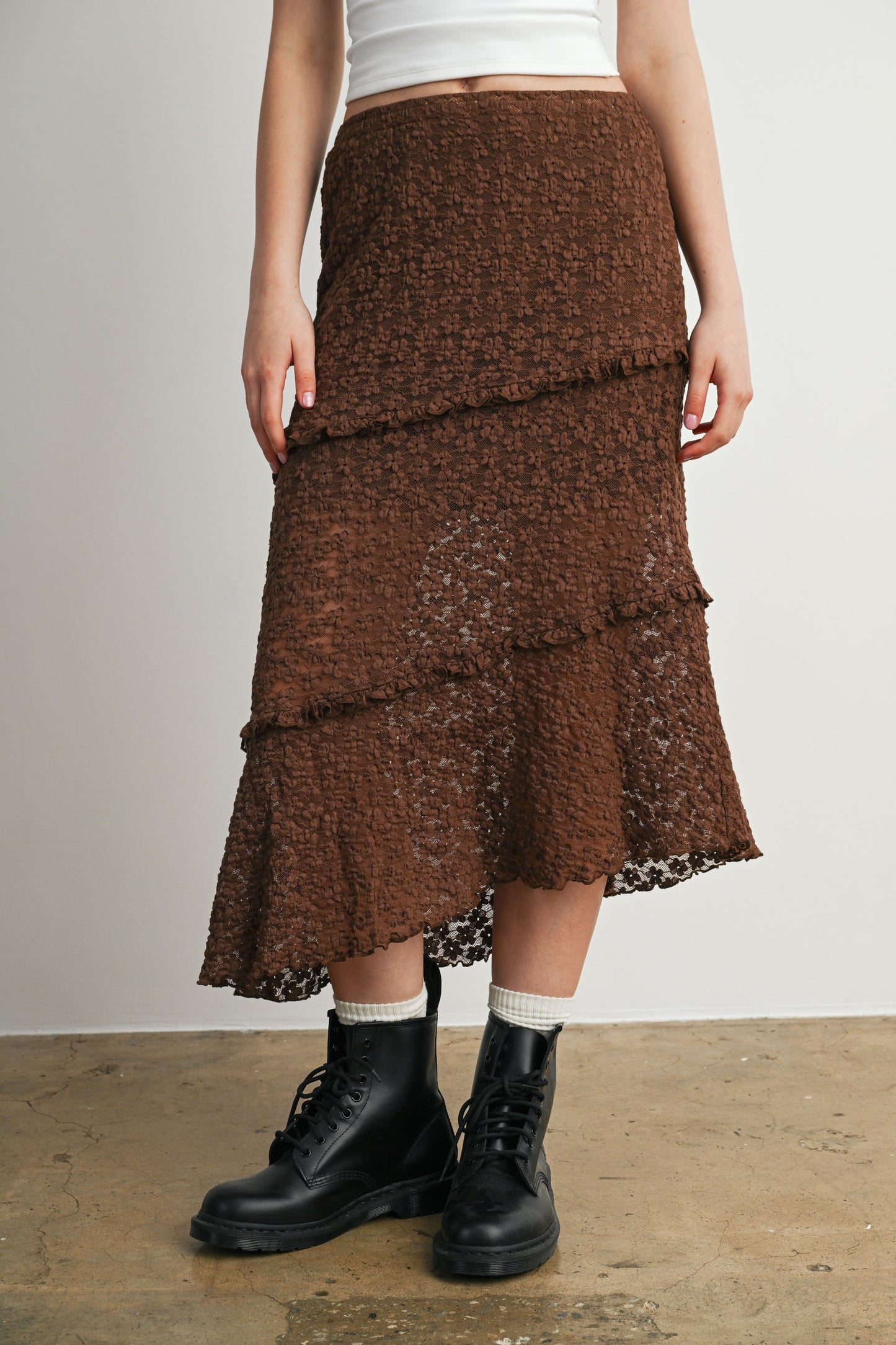 Textured Tiered Midi Skirt