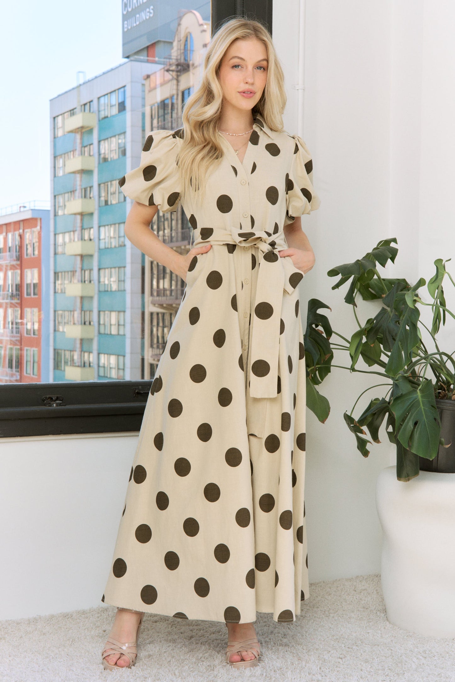 PLUS Polka Dot Maxi Shirt Dress