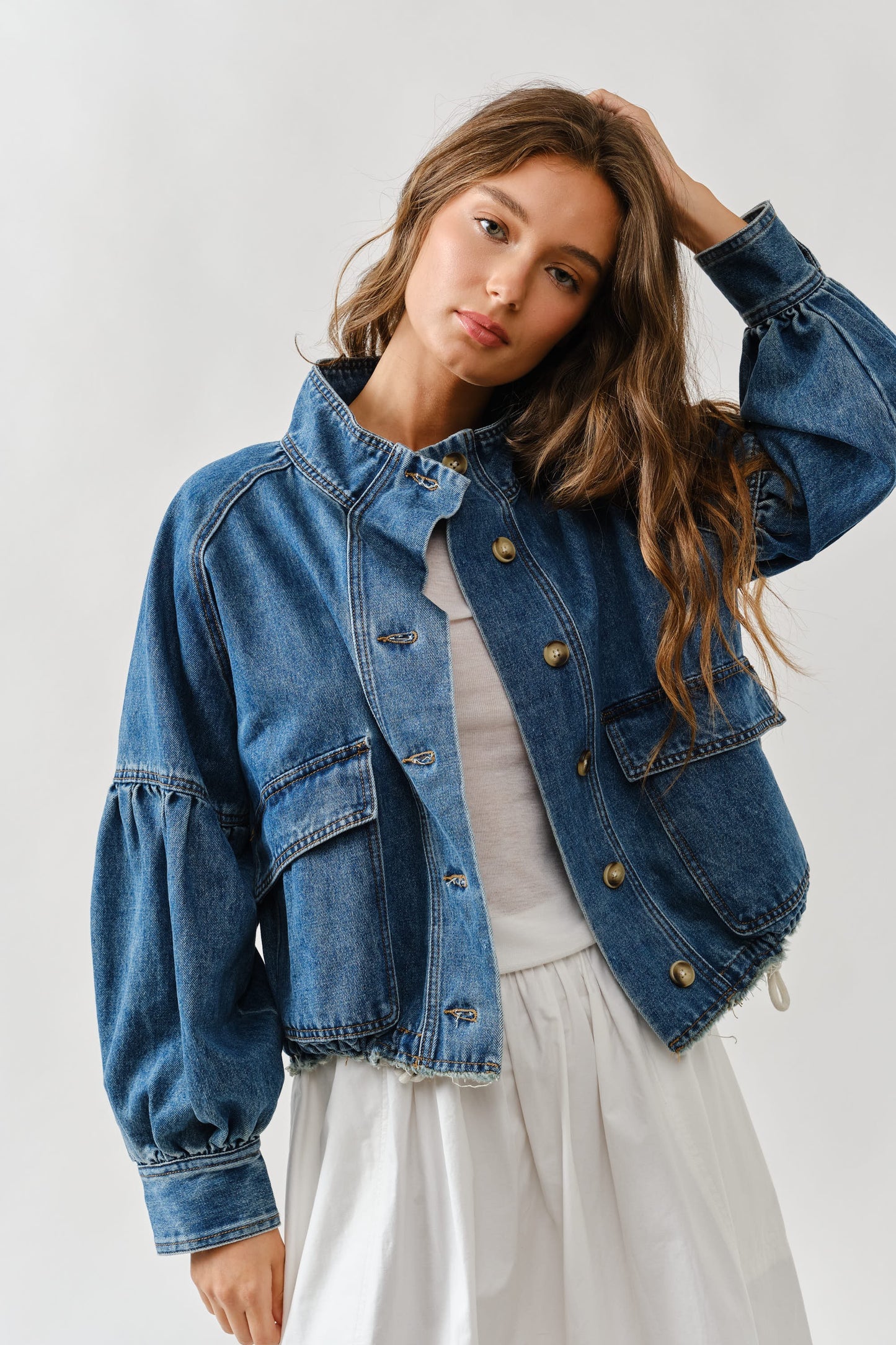 Balloon Sleeve Denim Jacket