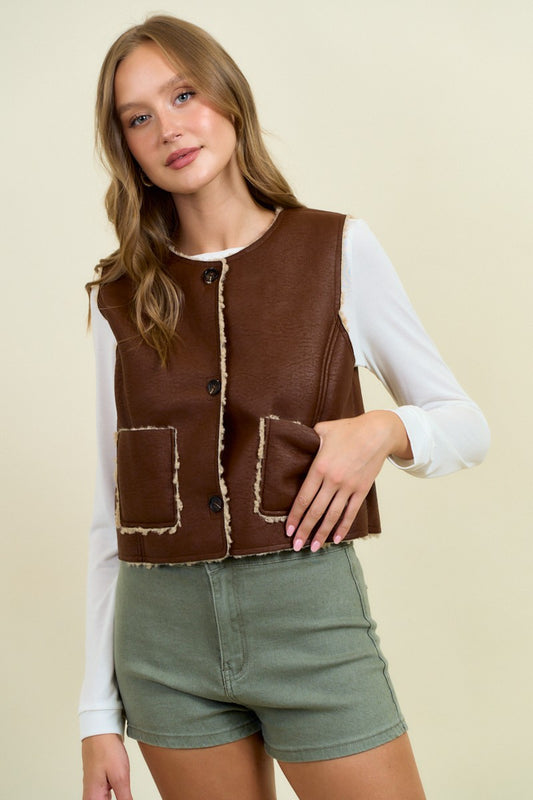 Faux Leather Shearling Vest