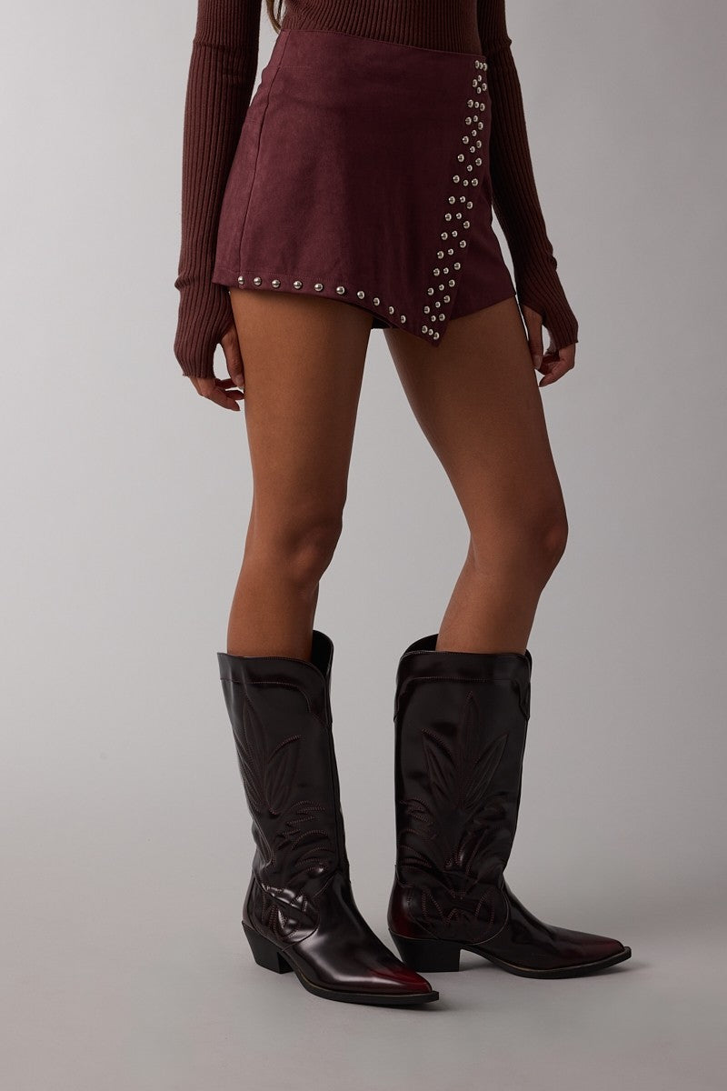 Suede Studded Wrapped Skort