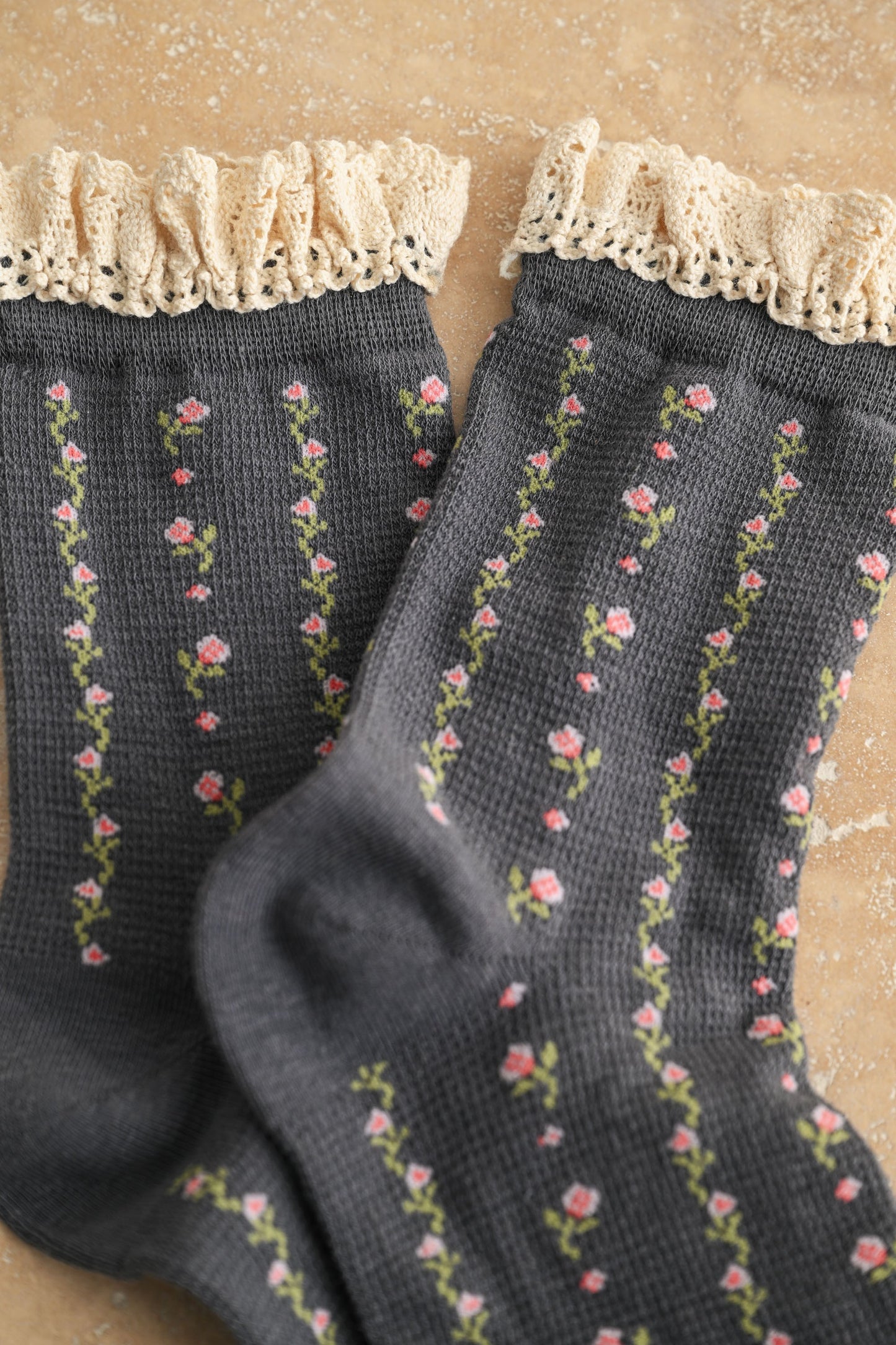 Floral Print Crochet Trim Socks