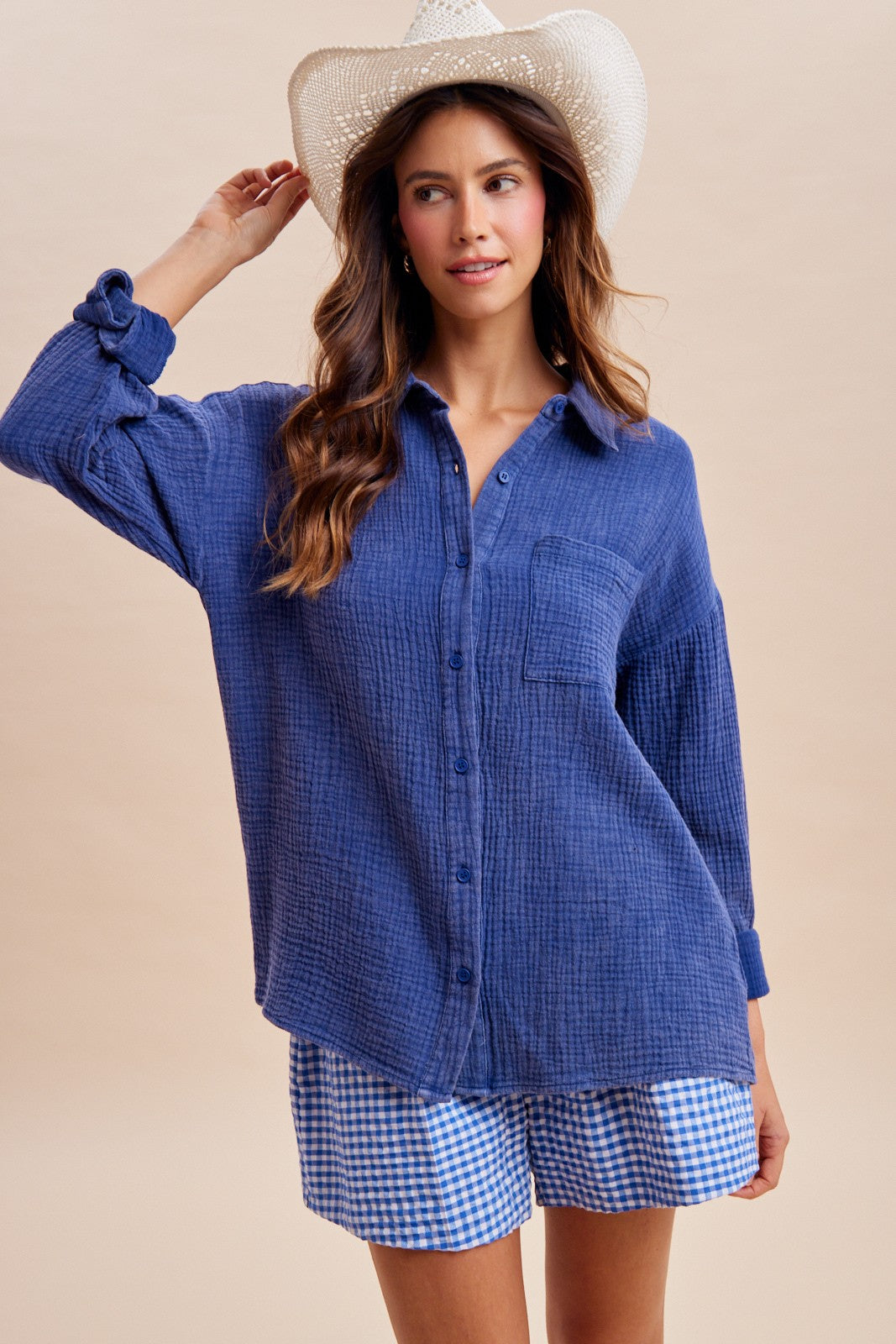 Patriotic Patchwork Heart Gauze Shirt