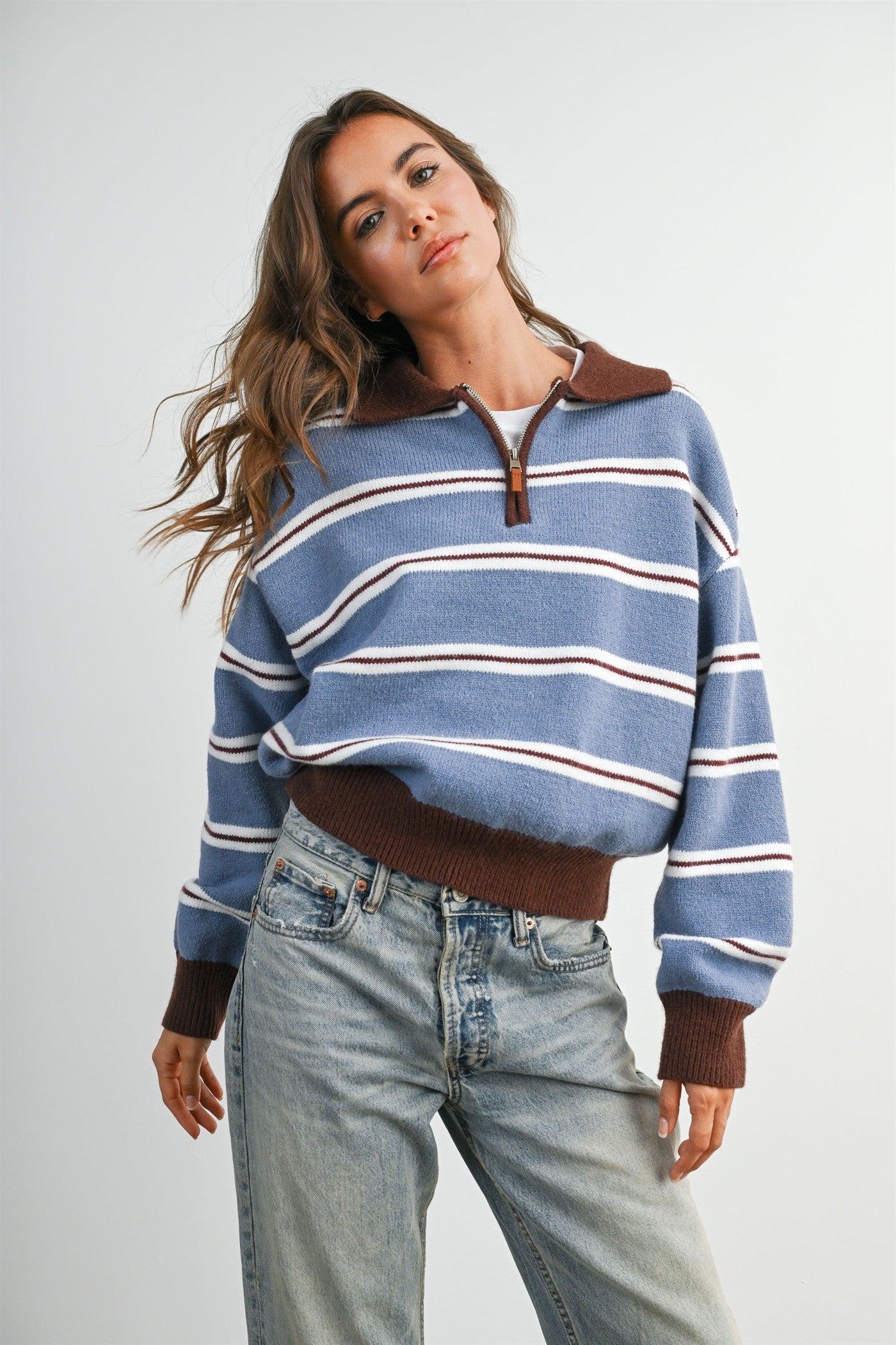 Retro Stripe Quarter Zip