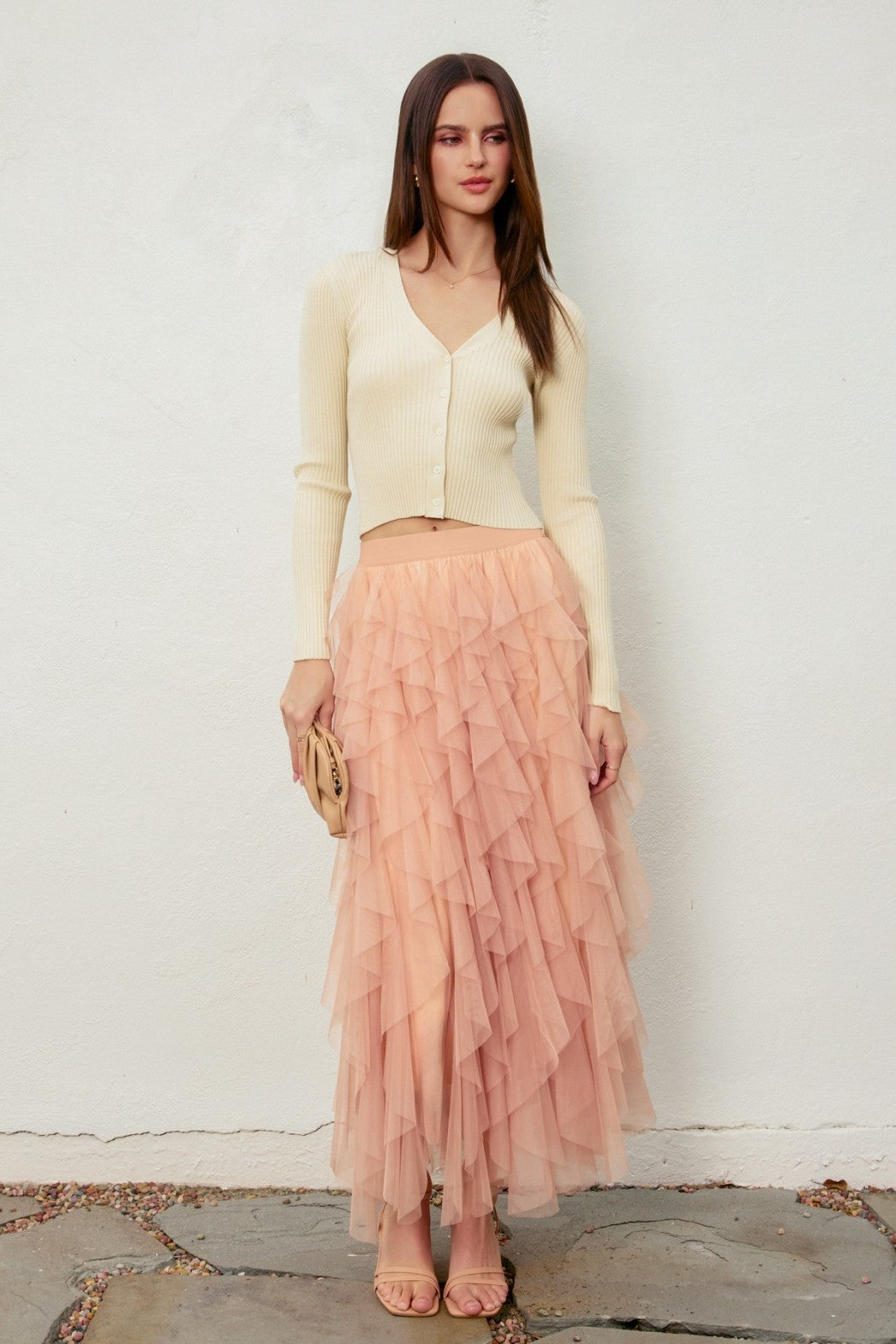 Peony Veil Elastic Ruffled Maxi Skirt
