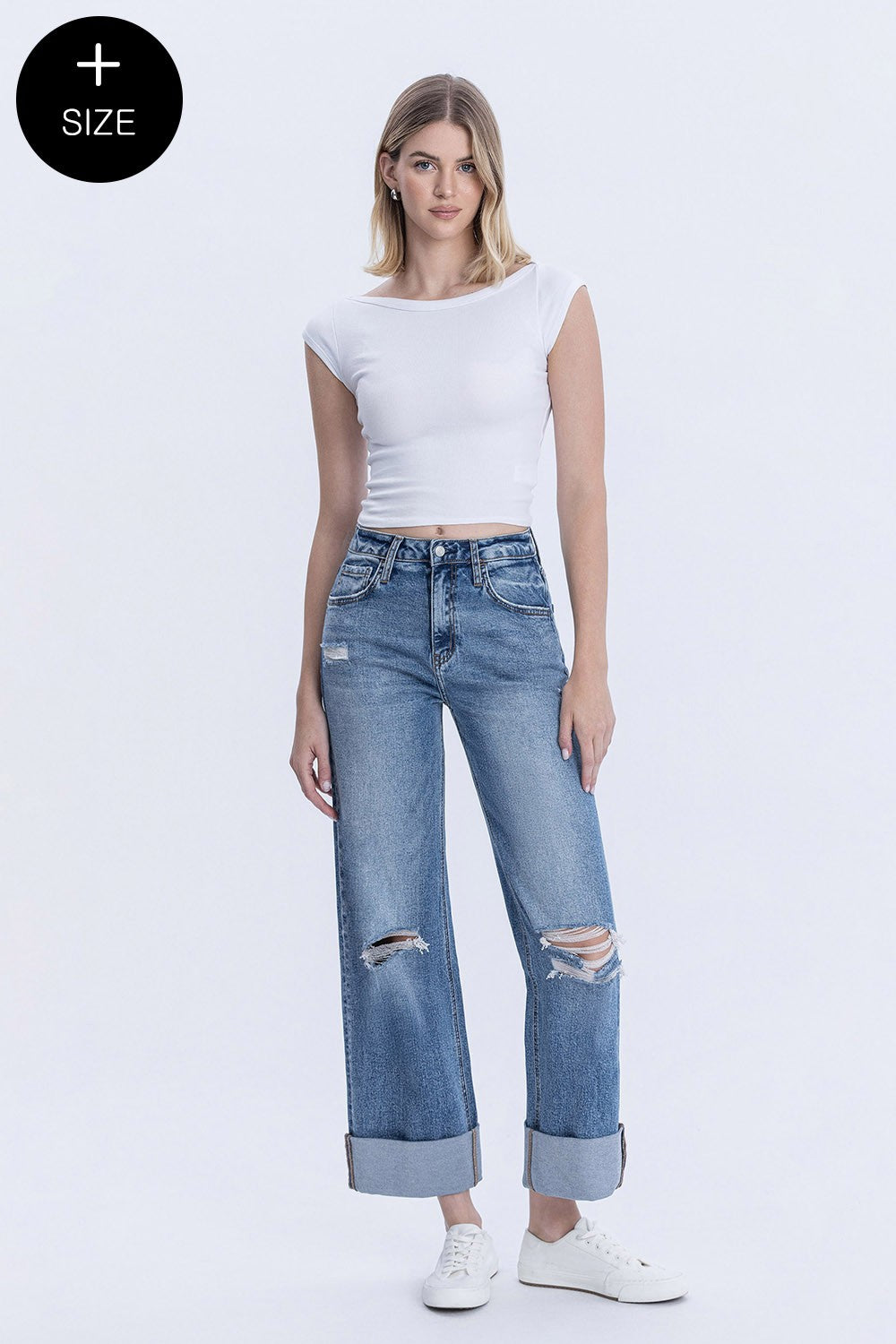 PLUS Rosy High Rise Cuffed Baggy Wide Jean by Lovervet
