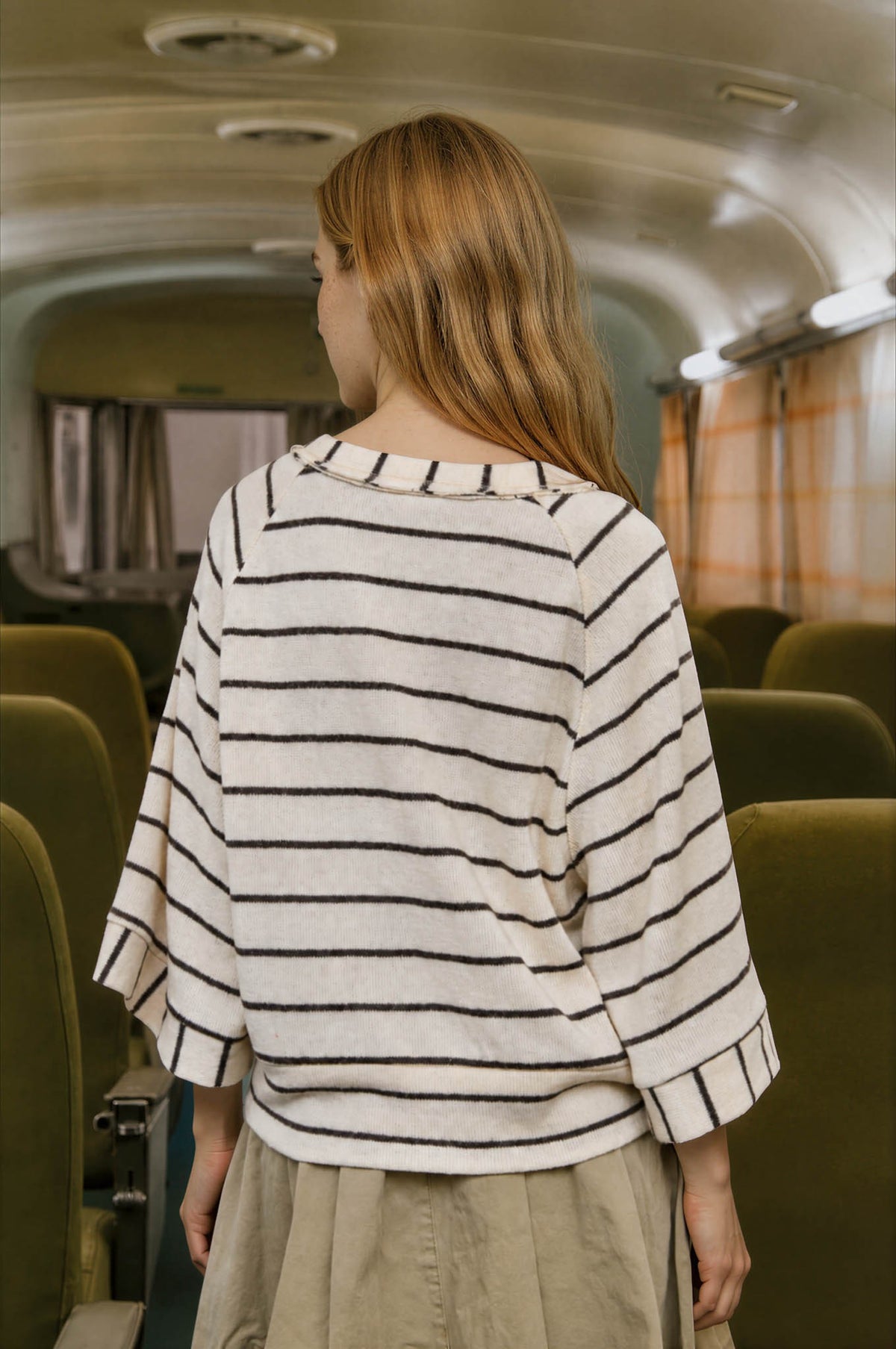 Stripe Henley Wide Sleeve Top