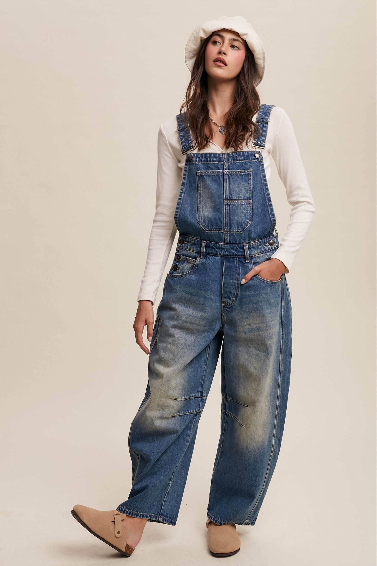 Denim Barrel Overalls