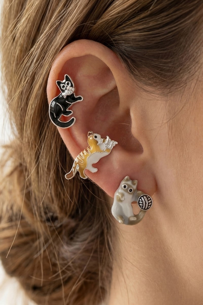 Cat Trio Stud Earring Set