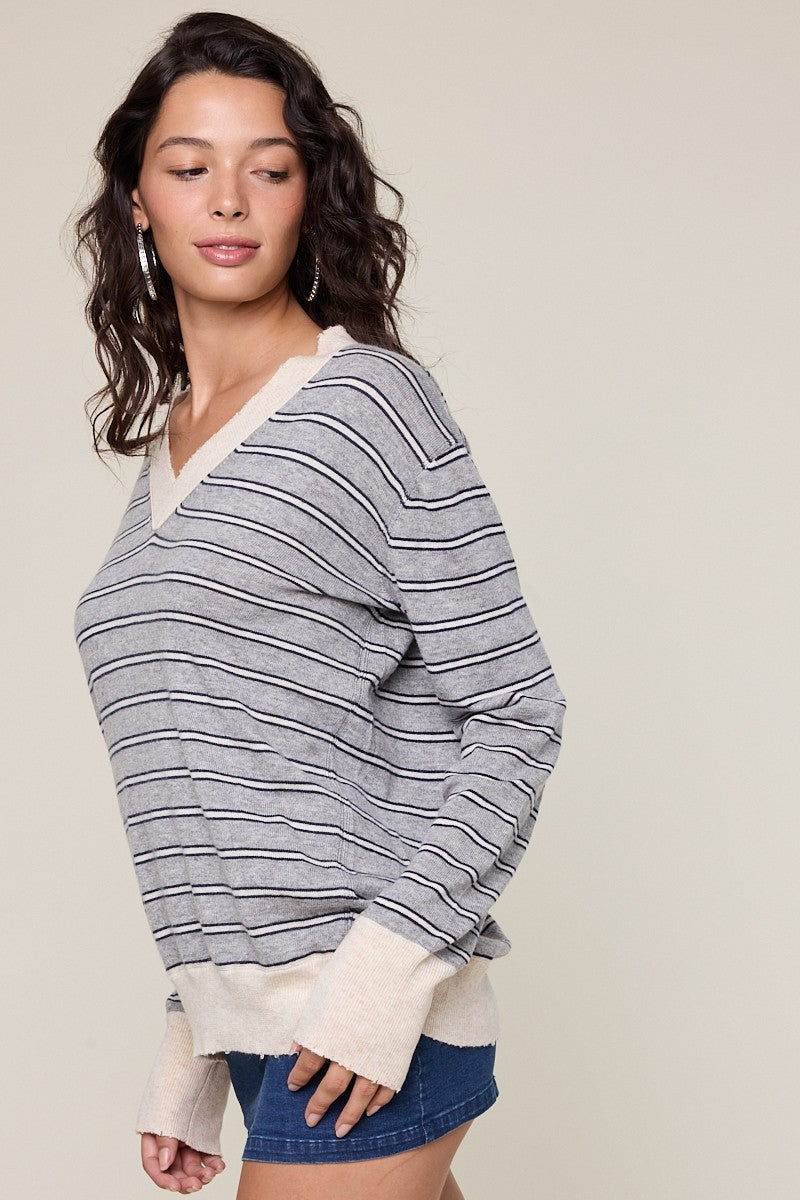 Vivian Striped V Neck Sweater