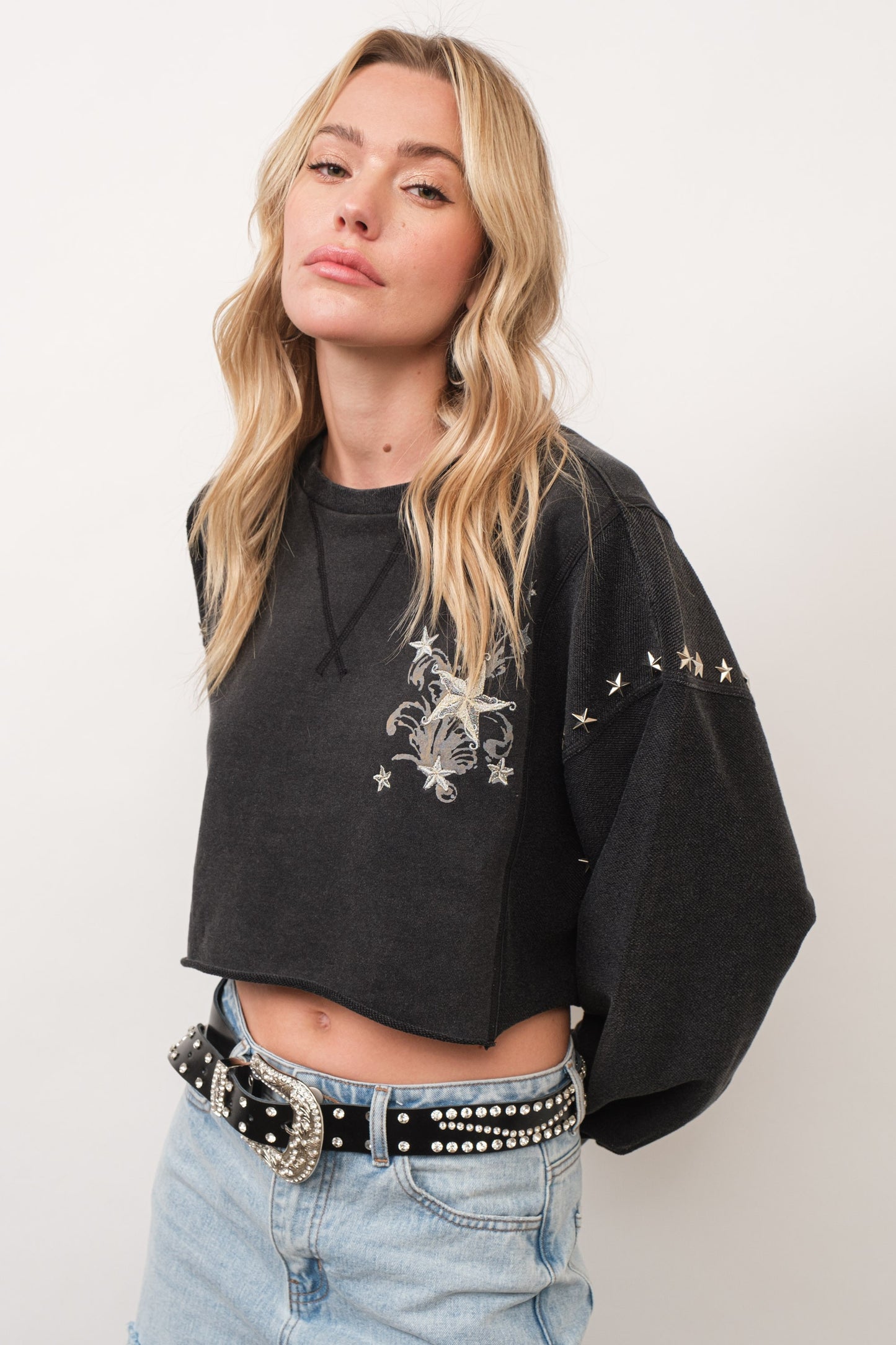 Star Studded Crop Sweatshirt