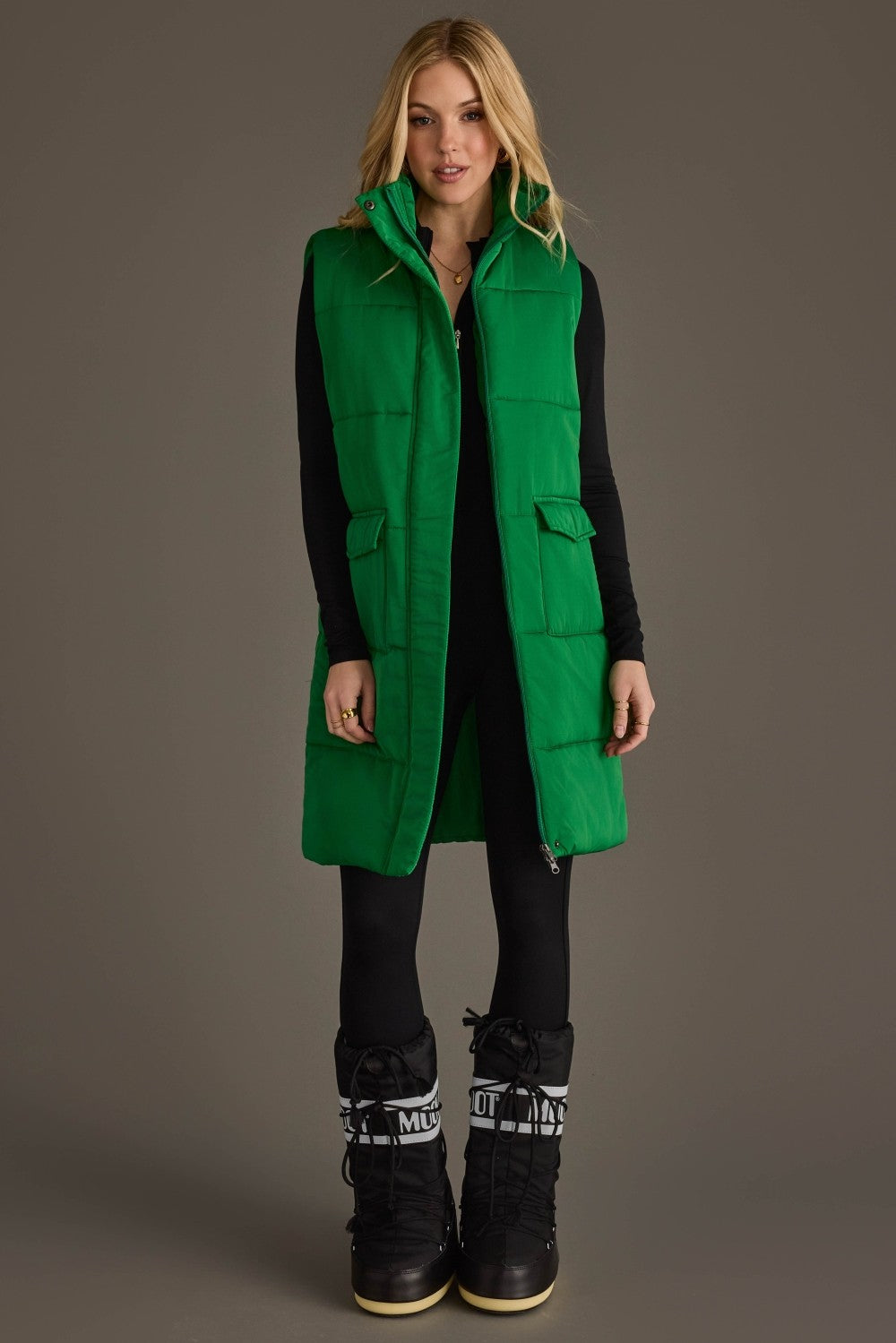 Blair Long Green Puffer Vest