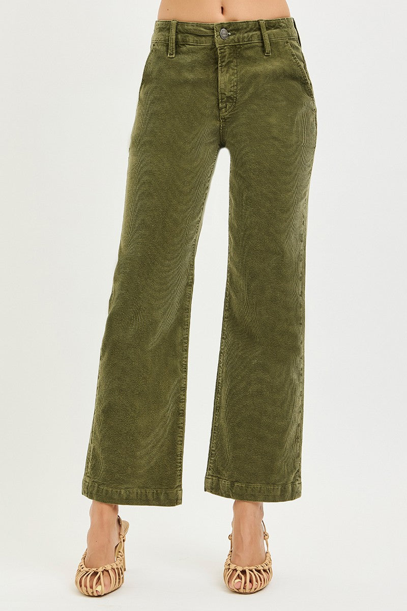 Tummy Control Mid Rise Ankle Straight Corduroy Pants
