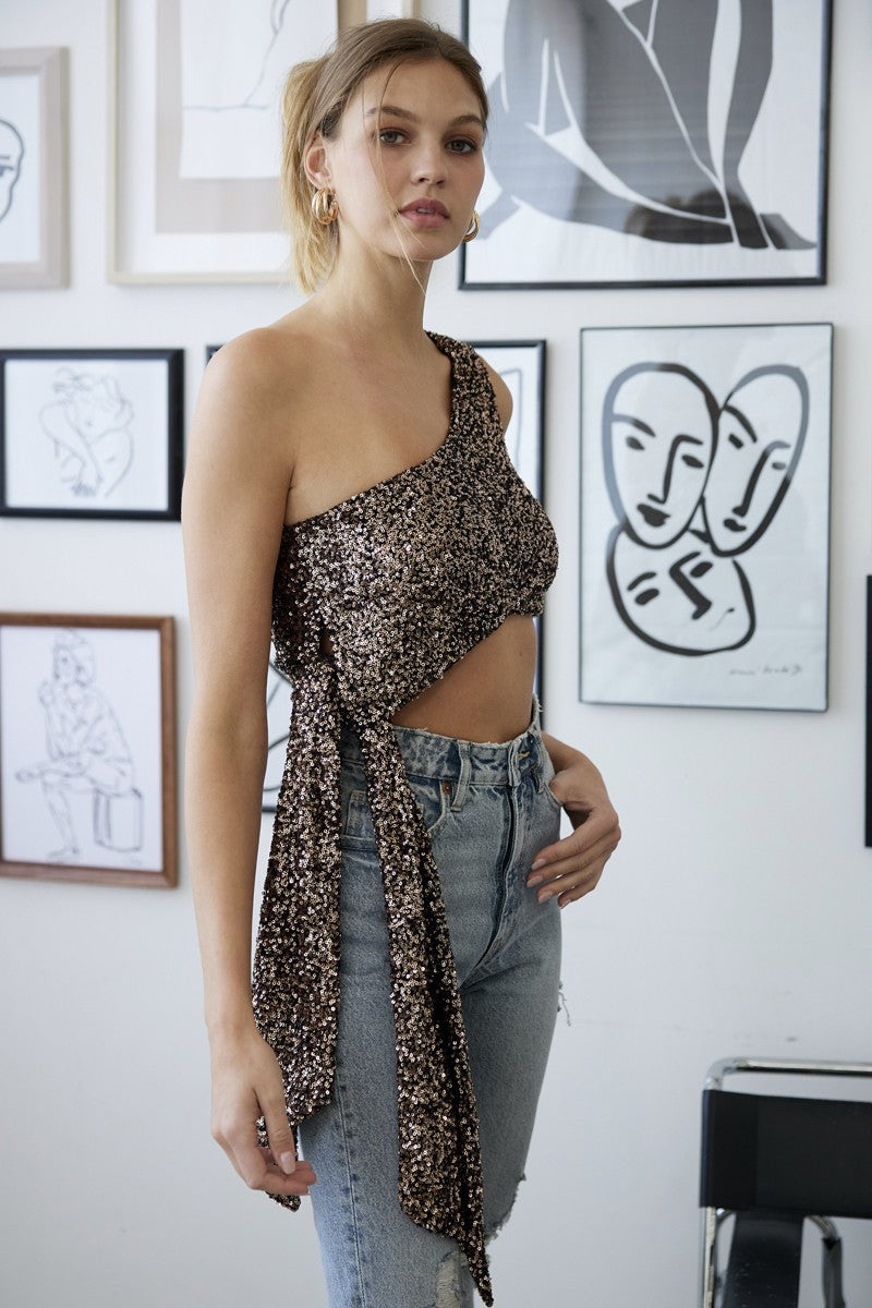 One Shoulder Embellished Crop Top