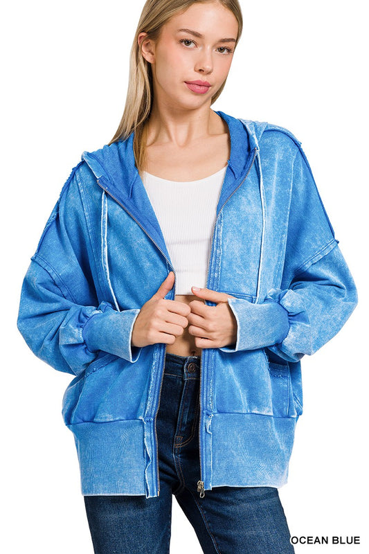 Acid Washed Zip Up Hoodie