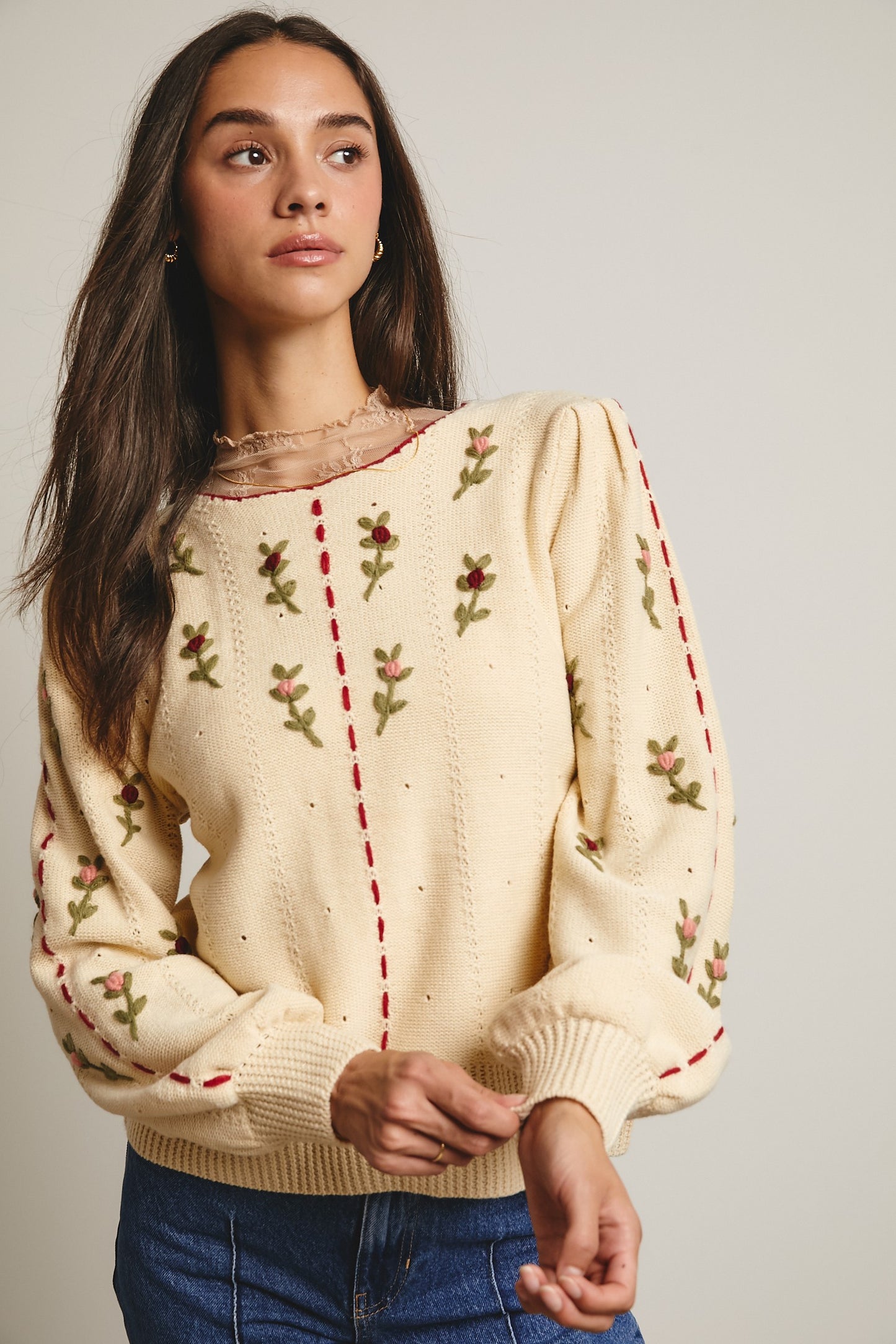 Embroidered Blossom Knit Sweater