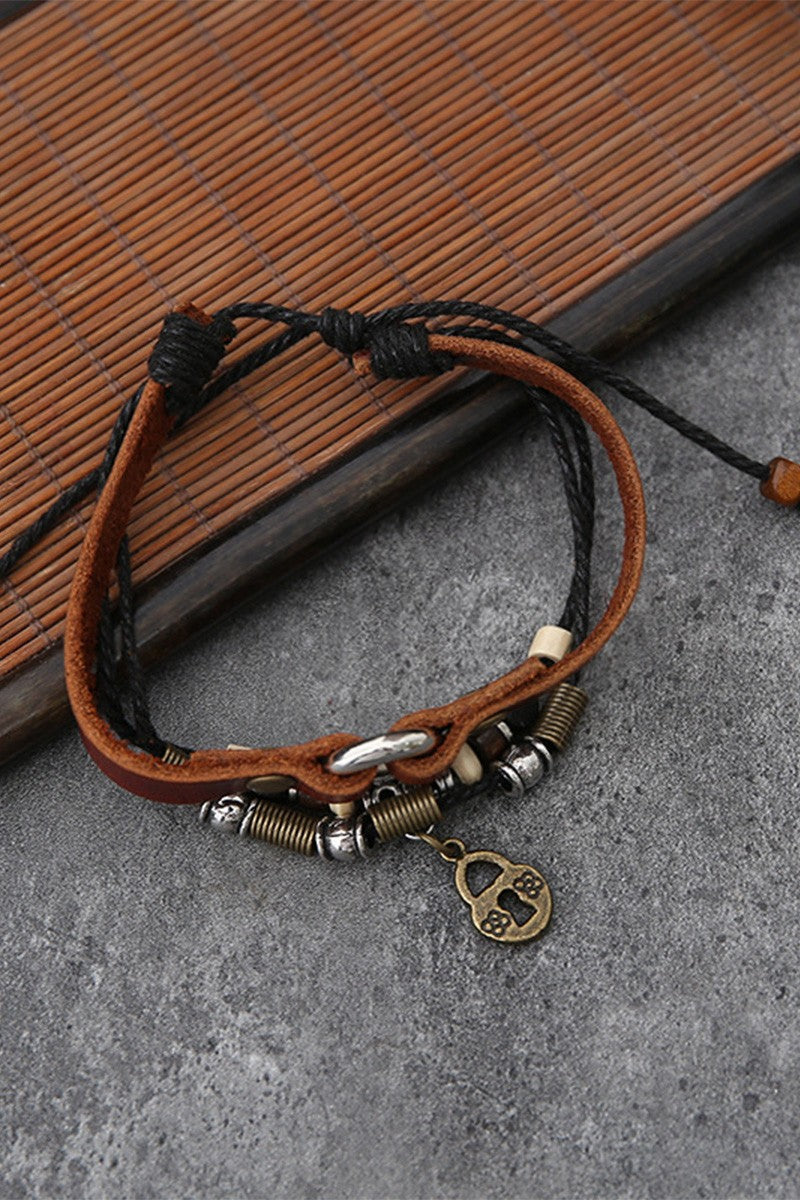 Woven Key & Lock Pu Leather Bracelet
