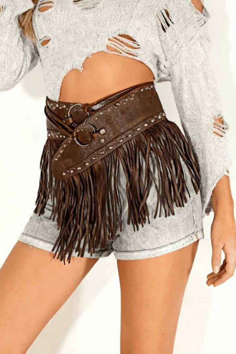 Western Cowboy Fringed Pu Leather  Waist Cincher