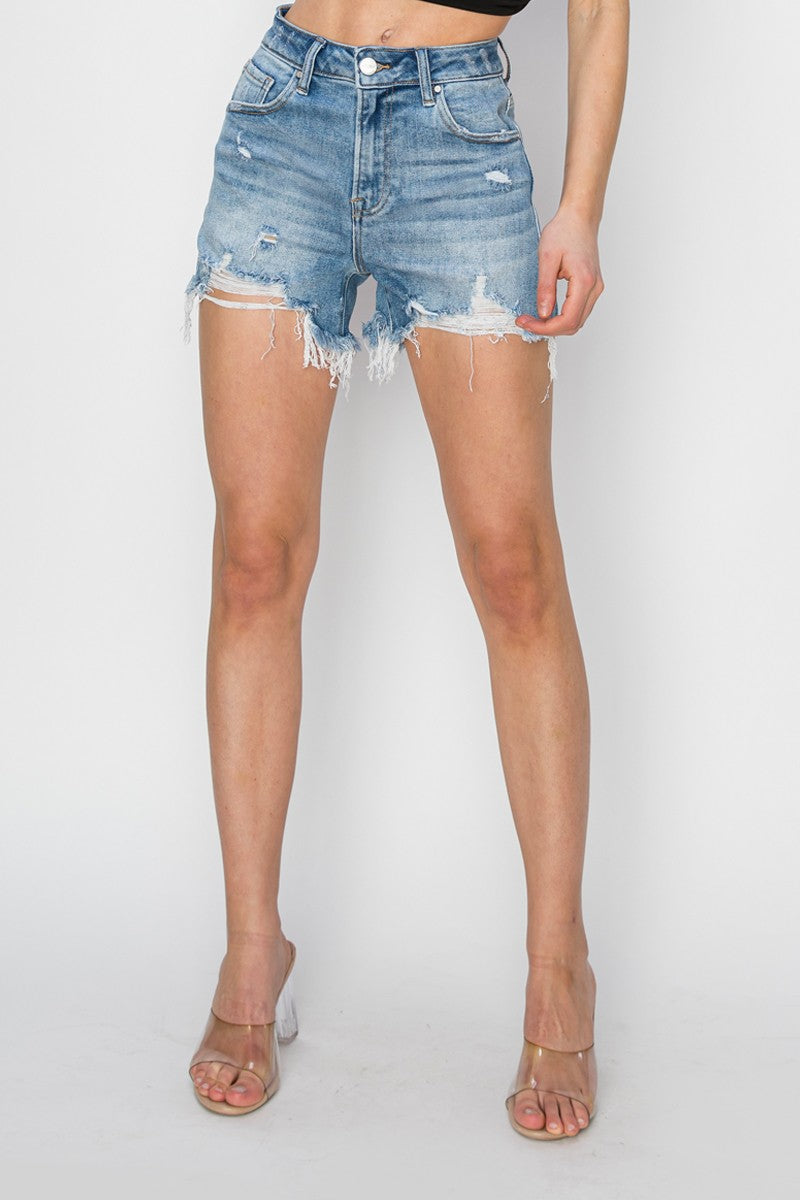 Zaylee High Rise Distressed Shorts