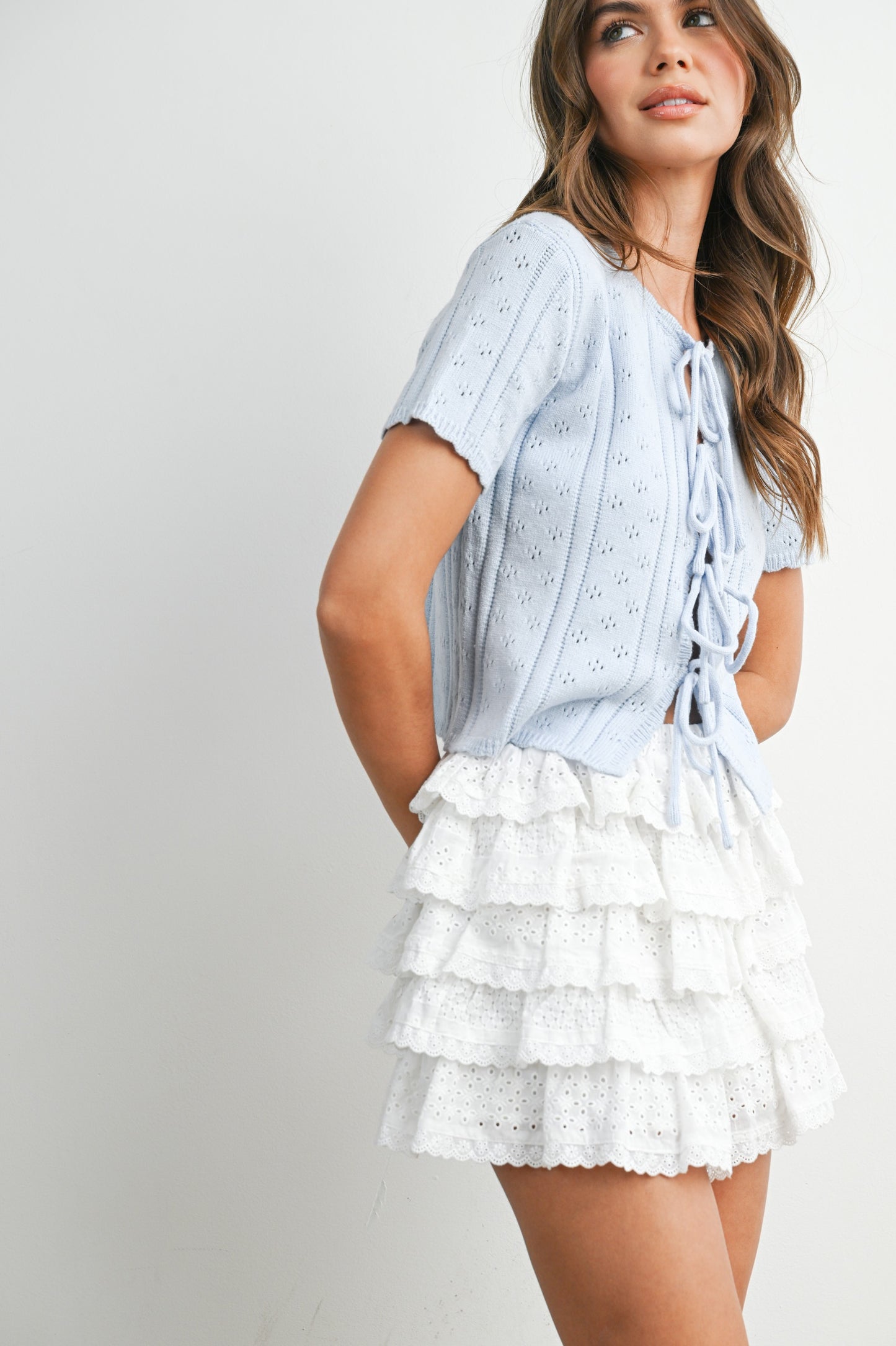 Tie Front Pointelle Knit Top