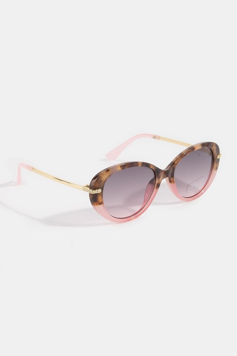 Oval Cat-Eye Crystal Accent Sunglasses