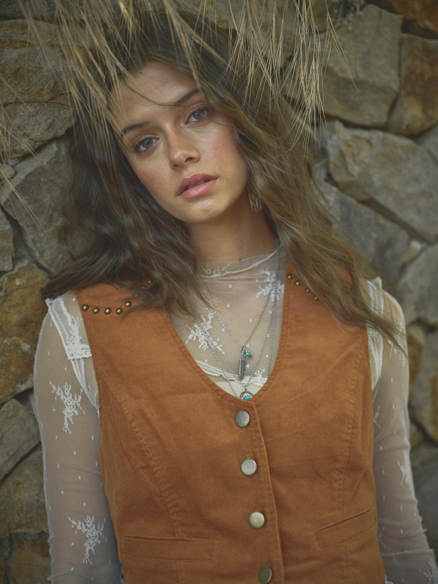 Corduroy Studded Vest