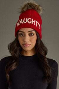 'Naughty' Pom Stocking Hat