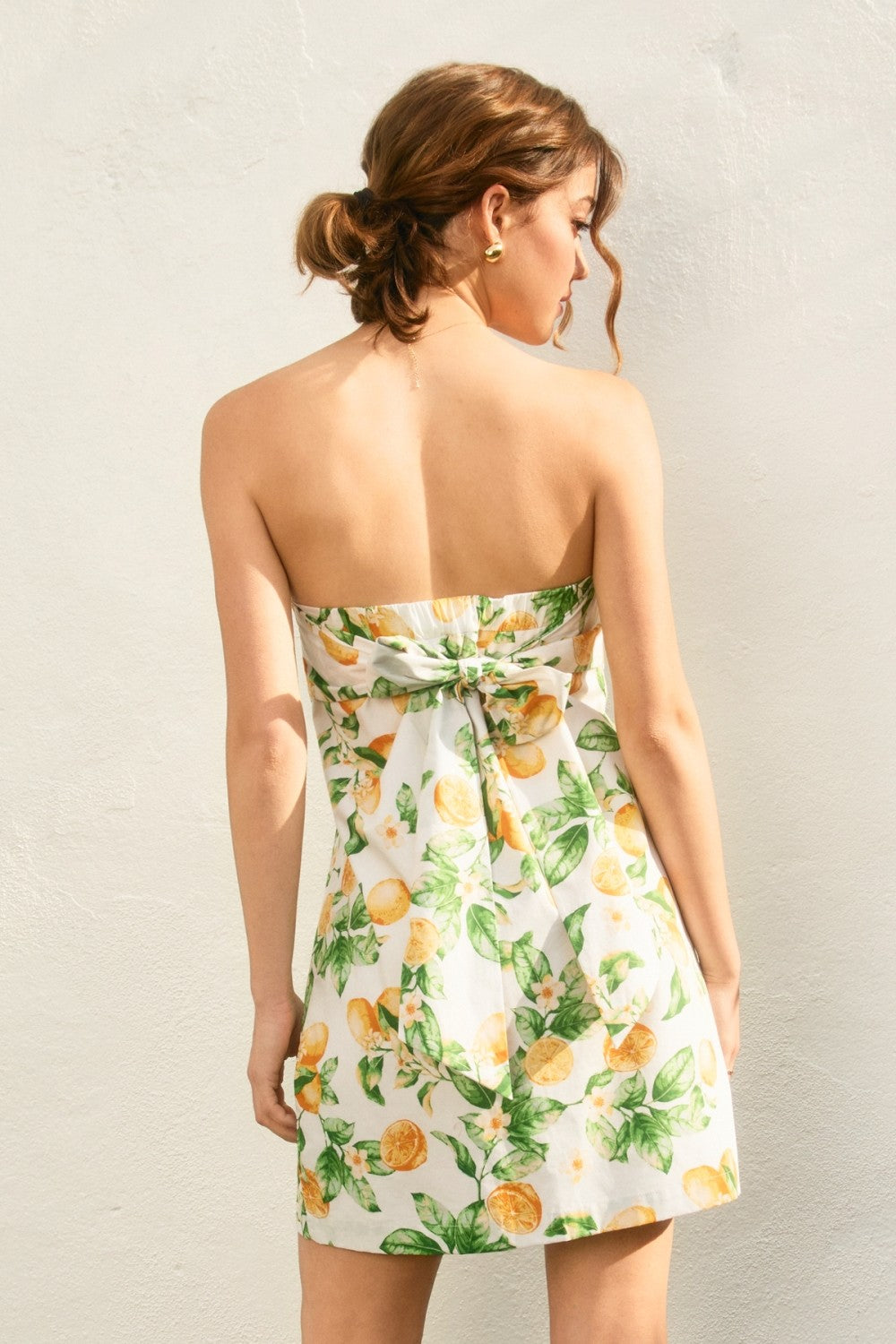 Lemon Strapless Tie Back Mini Dress