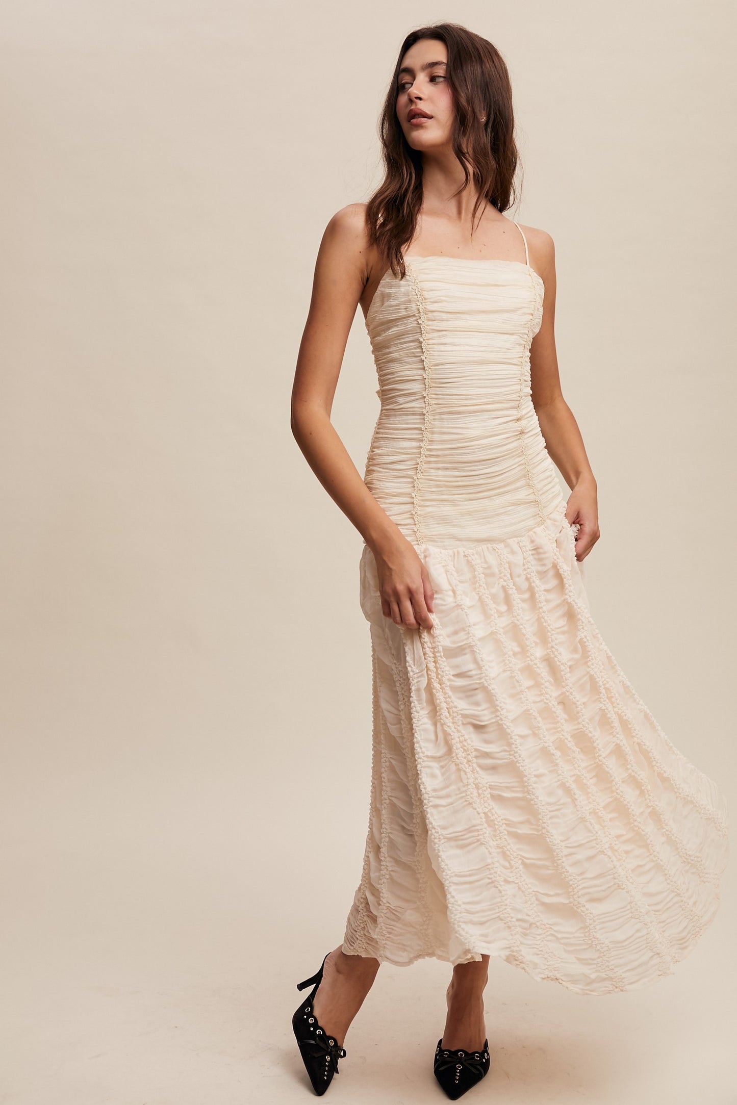 Ruched Bow Back Maxi Dress